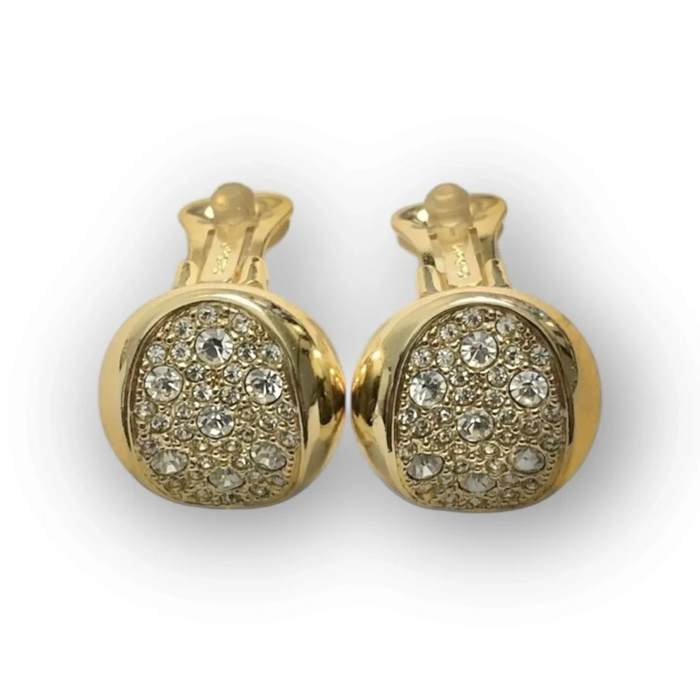DIOR Vintage Signed Gold-tone Crystal Clip-on Earrings